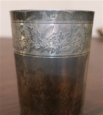 Hallmarked Sterling Silver Small Cup Hand Chased with Thistle and Leaves - Monogrammed and Hand Chased Silver Napkin Ring - Monogrammed - 94.8 Grams Total Weight