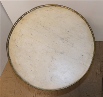 Marble Top Brass Occasional Table - Pierced Brass Gallery - Table Measures 30 tall 19 1/2 Across - Some Areas Dented