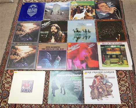 Collection of Vintage Record Albums including Bob Seger, The Doobie Brothers, Pure Prairie League, Simon & Garfunkel, Jackson Browne, The Beach Boys and Johnny Cash