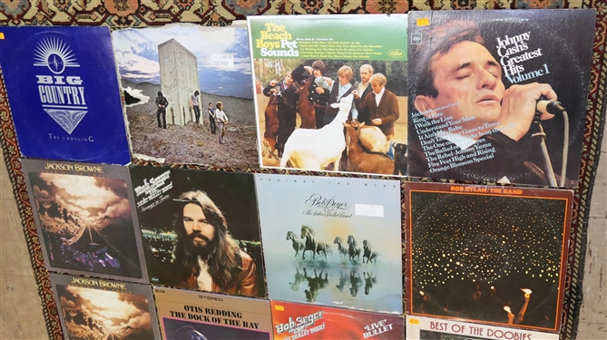 Collection of Vintage Record Albums including Bob Seger, The Doobie Brothers, Pure Prairie League, Simon & Garfunkel, Jackson Browne, The Beach Boys and Johnny Cash