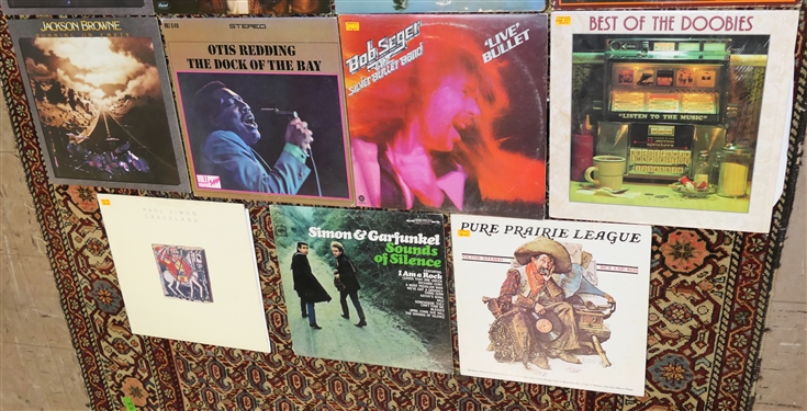 Collection of Vintage Record Albums including Bob Seger, The Doobie Brothers, Pure Prairie League, Simon & Garfunkel, Jackson Browne, The Beach Boys and Johnny Cash