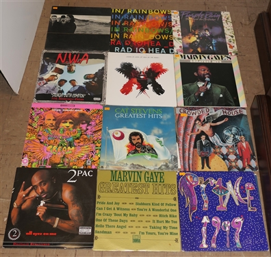 12 Record Albums including Radio Head, Prince Purple Rain and 1999, NWA, Kings of Leon, Marvin Gaye, 2 Pac, Cream, and Cat Stevens