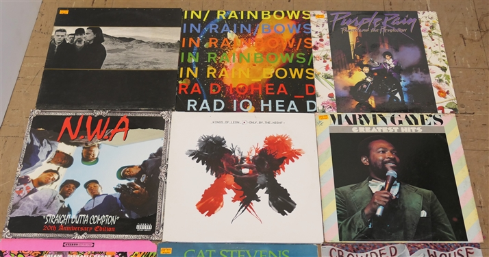 12 Record Albums including Radio Head, Prince Purple Rain and 1999, NWA, Kings of Leon, Marvin Gaye, 2 Pac, Cream, and Cat Stevens