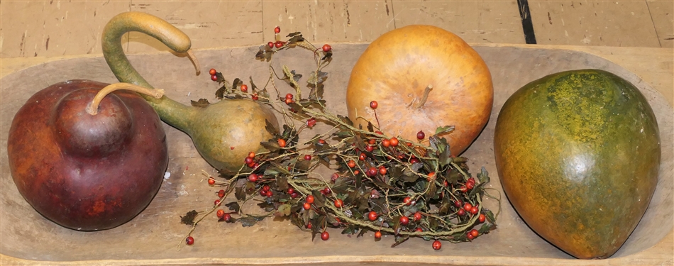 4 Authentic Preserved Gourds with Decorative Berry Garland - Décor Only 