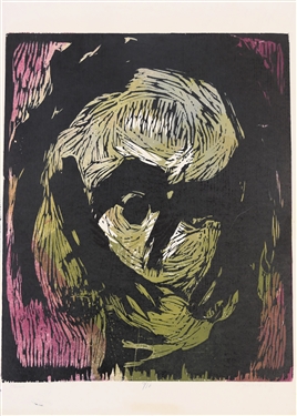 Head 1963 Dated Wood Block Print Numbered 9/16 by North Carolina Artist Norbert Irvine (1937-2015) - Art Measures 17 1/2 by 13 1/2 