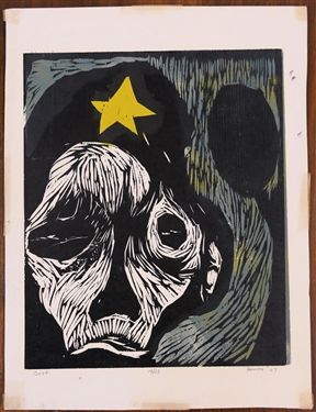 Bert 1963 Dated Wood Block Print Numbered 19/23 by North Carolina Artist Norbert Irvine (1937 - 2015) - Art Measures 17 3/4 by 13 1/2