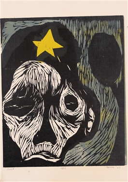 Bert 1963 Dated Wood Block Print Numbered 19/23 by North Carolina Artist Norbert Irvine (1937 - 2015) - Art Measures 17 3/4 by 13 1/2