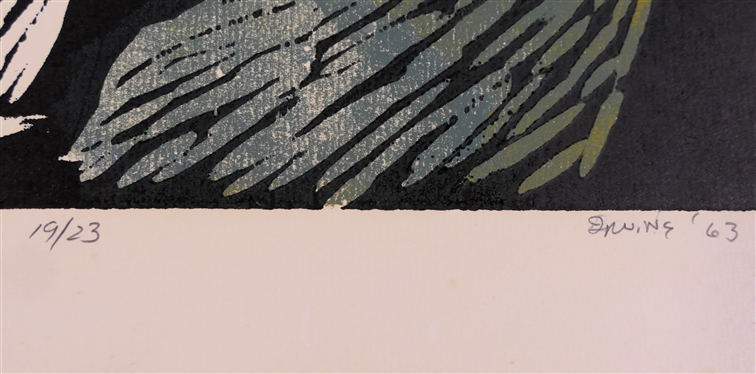 Bert 1963 Dated Wood Block Print Numbered 19/23 by North Carolina Artist Norbert Irvine (1937 - 2015) - Art Measures 17 3/4 by 13 1/2