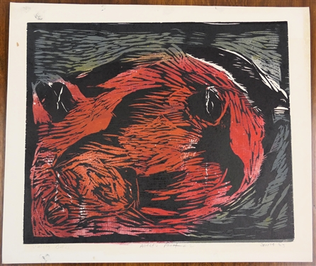 Circling Birds 1963 Artist's Proof #2 Wood Block Print by North Carolina Artist Norbert Irvine - Dated 1963 - Art Measures 13 1/2 by 16 - Norbert Irvine (1937 - 2015)