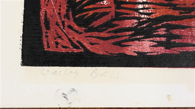 Circling Birds 1963 Artist's Proof #2 Wood Block Print by North Carolina Artist Norbert Irvine - Dated 1963 - Art Measures 13 1/2 by 16 - Norbert Irvine (1937 - 2015)