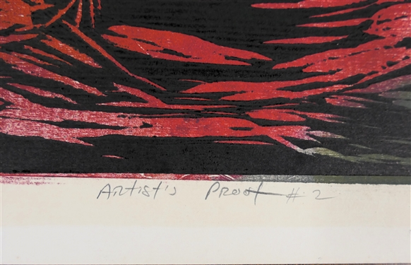 Circling Birds 1963 Artist's Proof #2 Wood Block Print by North Carolina Artist Norbert Irvine - Dated 1963 - Art Measures 13 1/2 by 16 - Norbert Irvine (1937 - 2015)