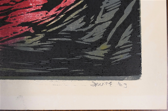 Circling Birds 1963 Artist's Proof #2 Wood Block Print by North Carolina Artist Norbert Irvine - Dated 1963 - Art Measures 13 1/2 by 16 - Norbert Irvine (1937 - 2015)