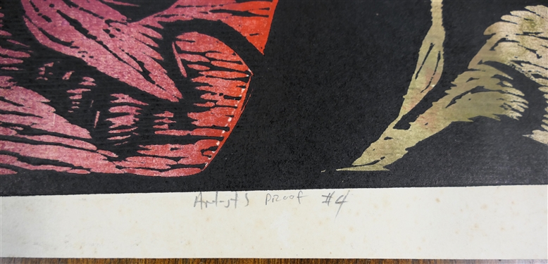 Skullo Artist Proof Wood Block Print by North Carolina Artist Norbert Irvine - Artist Proof #4 - Unsigned - Art Measures 13 1/4 by 15 1/2 - Norbert Irvine (1937 - 2015)