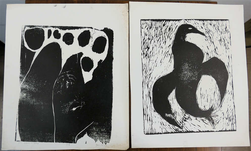 2 - 1960s Wood Block Prints by North Carolina Artist Norbert Irvine - "Stones & Rock" Number 7-8 Artist Signed and Dated 1966 and Unsigned Woodblock - Signed Art Measures 17 1/2" by 15" - Norbert...