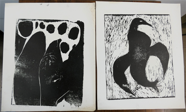 2 - 1960's Wood Block Prints by North Carolina Artist Norbert Irvine - Stones & Rock Number 7-8 Artist Signed and Dated 1966 and Unsigned Woodblock - Signed Art Measures 17 1/2 by 15 - Norbert...