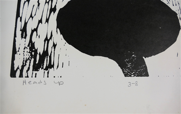 2 - 1960's Wood Block Prints by North Carolina Artist Norbert Irvine - Heads Up Number 3-8 Dated 1966 and Other Unsigned Print - Heads Up Measures 18 3/4 by 15 - Norbert Irvine (1937 - 2015)