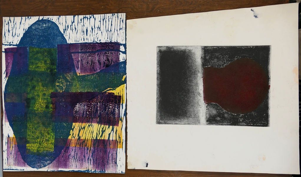 2 Wood Block Prints by North Carolina Artist Norbert Irvine - Colorful Print Signed and Dated 1966 in Lower Right Corner and Unsigned Print - Colored Print Measures 11" by 13" - Norbert Irvine...