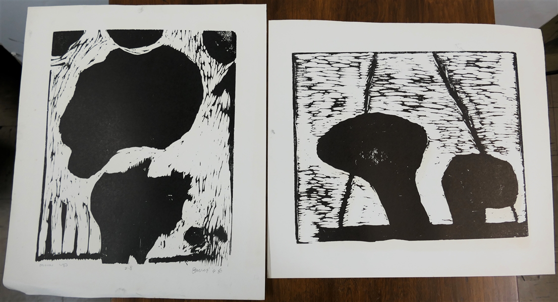 2 1960s Wood Block Prints by North Carolina Artist Norbert Irvine - "Moon Up" Number 2-8 Artist Signed and Dated 1966 and Unsigned Wood Block - Signed Art Measures 17 1/2" by 15" - Norbert Irvine...