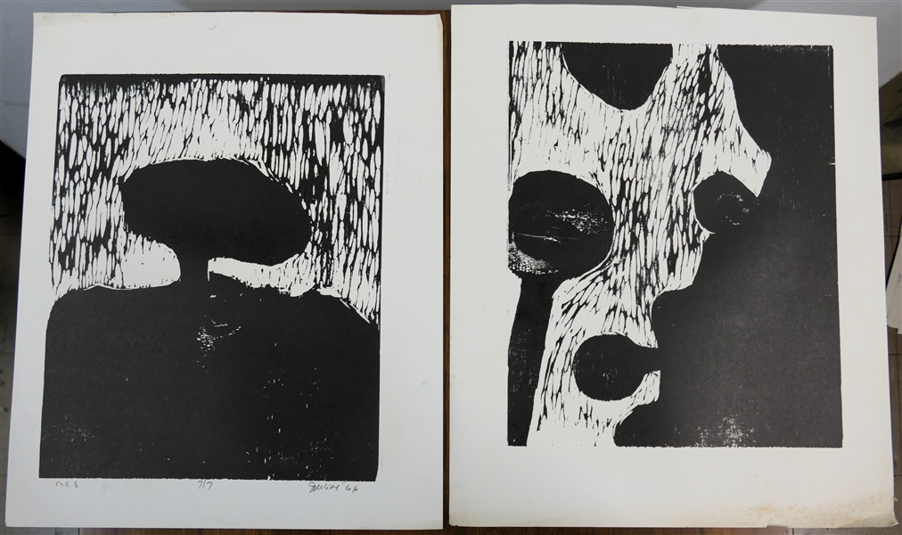  2 1960s Wood Block Prints by North Carolina Artist Norbert Irvine - "MR 8" Number 7/7 - Artist Signed and Dated 1966 and Unsigned Wood Block - Signed Art Measures 17 1/2" by 14 1/2" - Norber...