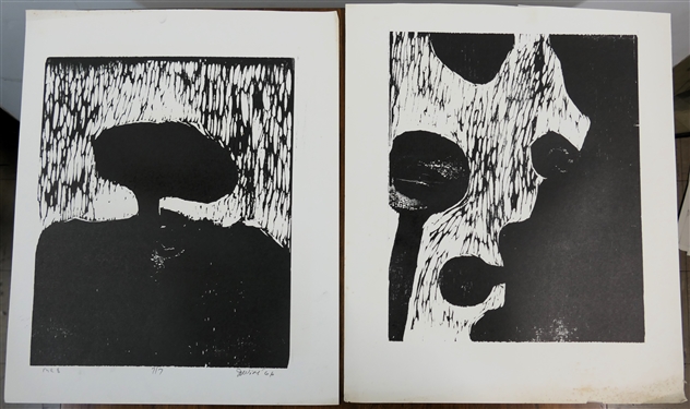  2 1960's Wood Block Prints by North Carolina Artist Norbert Irvine - MR 8 Number 7/7 - Artist Signed and Dated 1966 and Unsigned Wood Block - Signed Art Measures 17 1/2 by 14 1/2 - Norber...