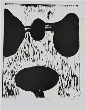 2 1960's Wood Block Prints by North Carolina Artist Norbert Irvine (1937 - 2015) - Heads Up Number 5 - 8 Dated 1966 and Unsigned Wood Block - Signed Art Measures 17 1/2 by 15 1/2