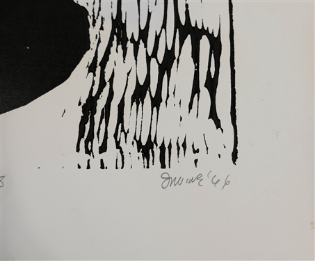 2 1960's Wood Block Prints by North Carolina Artist Norbert Irvine (1937 - 2015) - Heads Up Number 5 - 8 Dated 1966 and Unsigned Wood Block - Signed Art Measures 17 1/2 by 15 1/2