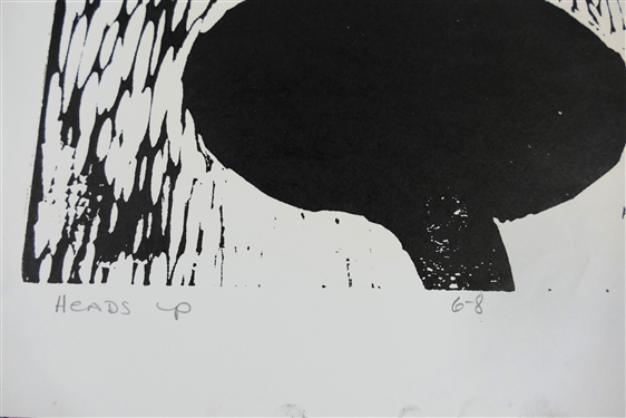 2 1960's Wood Block Prints by North Carolina Artist Norbert Irvine (1937 - 2015) - Heads Up Number 6 - 8 Dated 1966 and Unsigned Wood Block - Signed Art Measures 17 1/2 by 15 1/2