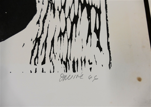 2 1960's Wood Block Prints by North Carolina Artist Norbert Irvine (1937 - 2015) - Heads Up Number 6 - 8 Dated 1966 and Unsigned Wood Block - Signed Art Measures 17 1/2 by 15 1/2