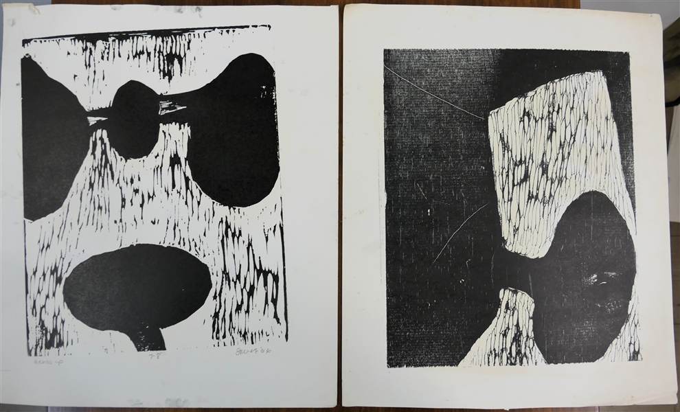 2 1960s Wood Block Prints by North Carolina Artist Norbert Irvine (1937 - 2015) - "Heads Up" Number 7 - 8 Dated 1966 and Unsigned Wood Block - Signed Art Measures 17 1/2" by 15 1/2"