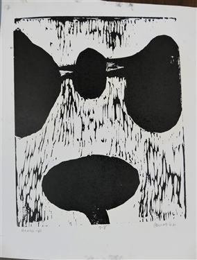 2 1960's Wood Block Prints by North Carolina Artist Norbert Irvine (1937 - 2015) - Heads Up Number 7 - 8 Dated 1966 and Unsigned Wood Block - Signed Art Measures 17 1/2 by 15 1/2