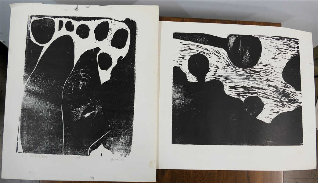 2 - 1960s Wood Block Prints by North Carolina Artist Norbert Irvine - "Stones & Rock" Number 4-8 Artist Signed and Dated 1966 and Unsigned Woodblock - Signed Art Measures 17 1/2" by 15" - Norbert...