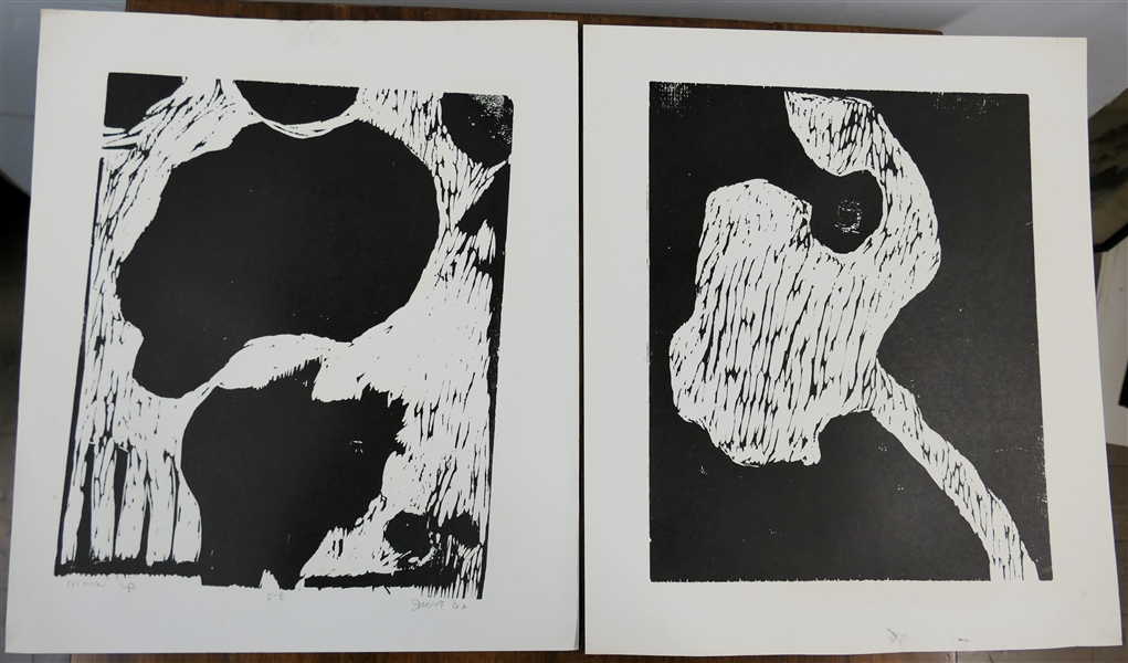 2 1960s Wood Block Prints by North Carolina Artist Norbert Irvine (1937 - 2015) - "Moon Up" Number 5-8 Artist Signed and Dated 1966 and Unsigned Wood Block - Signed Art Measures 17 1/2" by 15" 