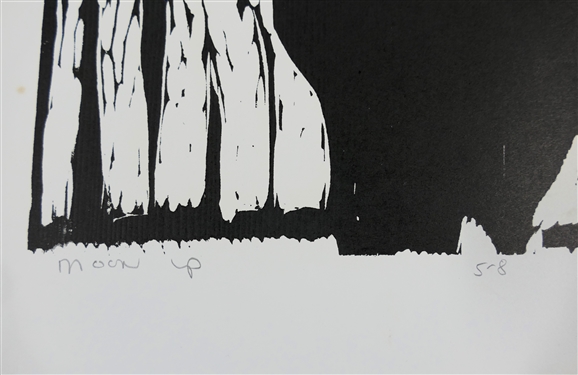 2 1960's Wood Block Prints by North Carolina Artist Norbert Irvine (1937 - 2015) - Moon Up Number 5-8 Artist Signed and Dated 1966 and Unsigned Wood Block - Signed Art Measures 17 1/2 by 15 