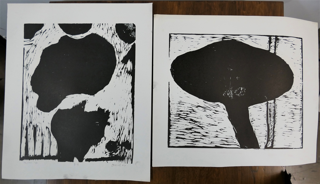 2 1960s Wood Block Prints by North Carolina Artist Norbert Irvine (1937 - 2015) - "Moon Up" Number 8-8 Artist Signed and Dated 1966 and Unsigned Wood Block - Signed Art Measures 17 1/2" by 15" 