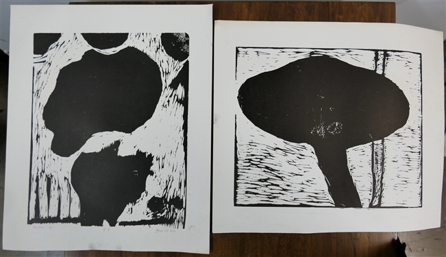 2 1960's Wood Block Prints by North Carolina Artist Norbert Irvine (1937 - 2015) - Moon Up Number 8-8 Artist Signed and Dated 1966 and Unsigned Wood Block - Signed Art Measures 17 1/2 by 15 