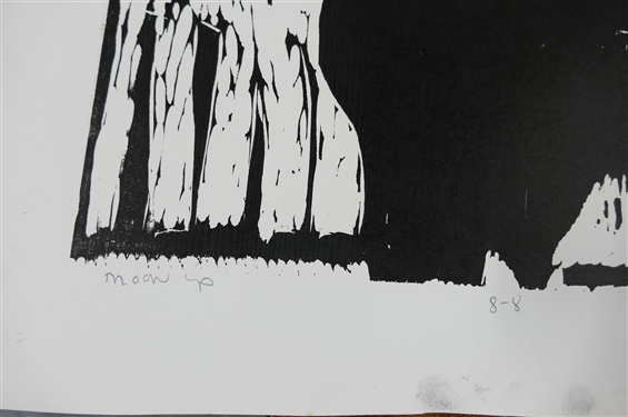 2 1960's Wood Block Prints by North Carolina Artist Norbert Irvine (1937 - 2015) - Moon Up Number 8-8 Artist Signed and Dated 1966 and Unsigned Wood Block - Signed Art Measures 17 1/2 by 15 