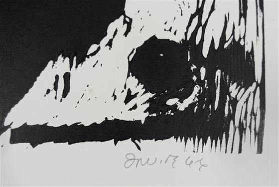 2 1960's Wood Block Prints by North Carolina Artist Norbert Irvine (1937 - 2015) - Moon Up Number 7-8 Artist Signed and Dated 1966 and Unsigned Wood Block of a Face - Signed Art Measures 17 1/2...