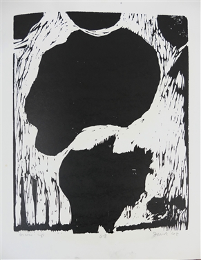 2 1960's Wood Block Prints by North Carolina Artist Norbert Irvine (1937 - 2015) - Moon Up Number 6-8 Artist Signed and Dated 1966 and Unsigned Wood Block - Signed Art Measures 17 1/2 by 15 