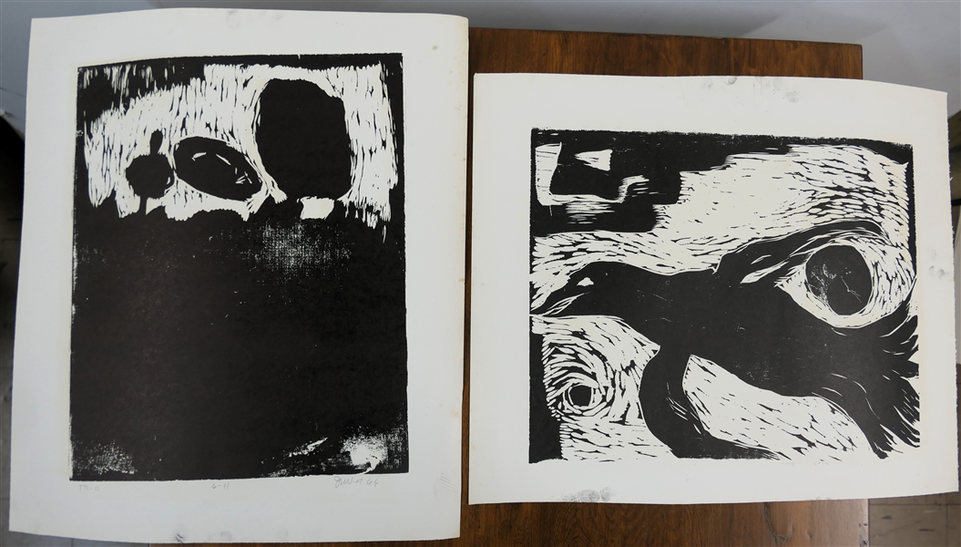 2 - 1960s Wood Block Prints by North Carolina Artist Norbert Irvine (1937 - 2015) - "Trio" Number 6 -11 Dated 1966 and Other Unsigned Wood Block Print - Signed Print Measures 17 1/2" By 15 1/2"