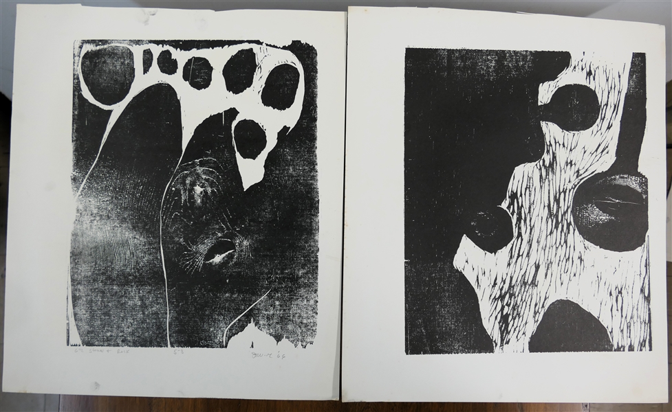 2 - 1960s Wood Block Prints by North Carolina Artist Norbert Irvine (1937 - 2015) - "Stones & Rock" Number 5-8 Artist Signed and Dated 1966 and Unsigned Woodblock - Signed Art Measures 17 1/2" by...