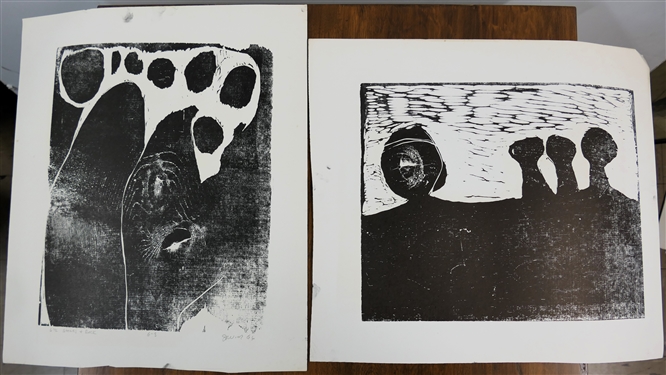 2 - 1960's Wood Block Prints by North Carolina Artist Norbert Irvine (1937 - 2015) - Stones & Rock Number 6-8 Artist Signed and Dated 1966 and Unsigned Woodblock - Signed Art Measures 17 1/2 by...