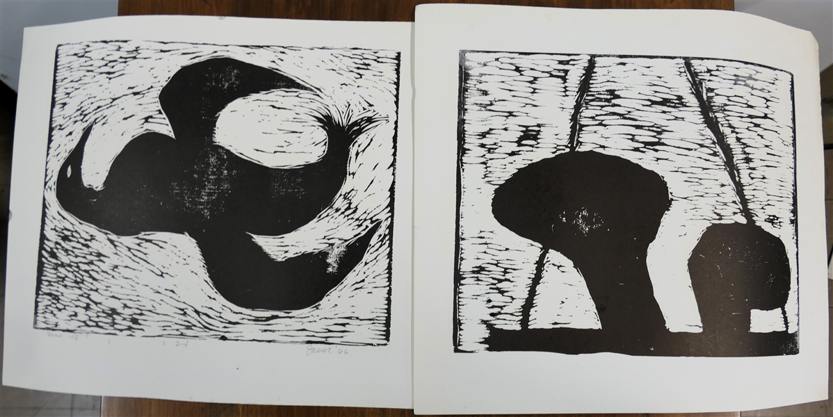2 - 1960s Wood Block Prints by North Carolina Artist Norbert Irvine (1937 - 2015) - "Dead Up" Number 2-4 Dated 1966 and Other Unsigned Wood Block Print - "Dead Up" Measures 14 1/2" By 17 1/2"