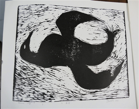 2 - 1960's Wood Block Prints by North Carolina Artist Norbert Irvine (1937 - 2015) - Dead Up Number 2-4 Dated 1966 and Other Unsigned Wood Block Print - Dead Up Measures 14 1/2 By 17 1/2