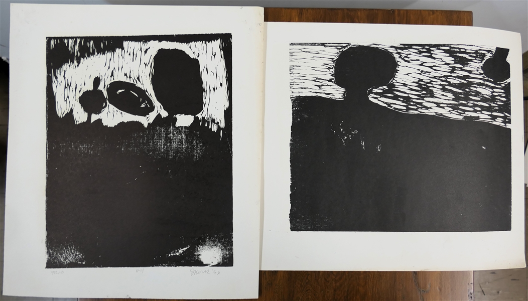 2 - 1960s Wood Block Prints by North Carolina Artist Norbert Irvine (1937 - 2015) - "Trio" Number 11 -11 Dated 1966 and Other Unsigned Wood Block Print - Signed Print Measures 17 1/2" By 15 1/2"
