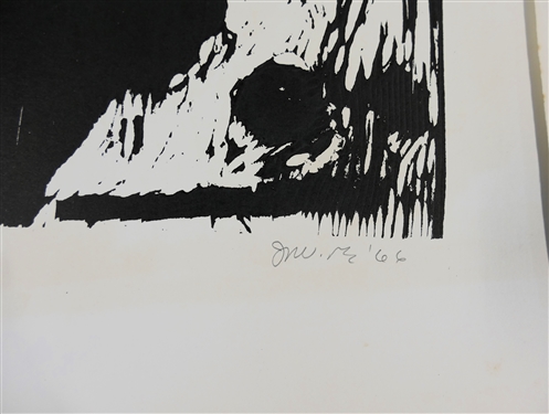 2 1960's Wood Block Prints by North Carolina Artist Norbert Irvine (1937 - 2015) - Moon Up Number 4-8 Artist Signed and Dated 1966 and Unsigned Wood Block - Signed Art Measures 17 1/2 by 15 