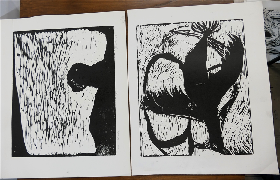 2 - 1960s Wood Block Prints by North Carolina Artist Norbert Irvine (1937 - 2015)  "One Alone" Number 3-3 Artist Signed and Dated 1966 and Unsigned "Dead Up" Wood Block - Signed Art Measures 14...