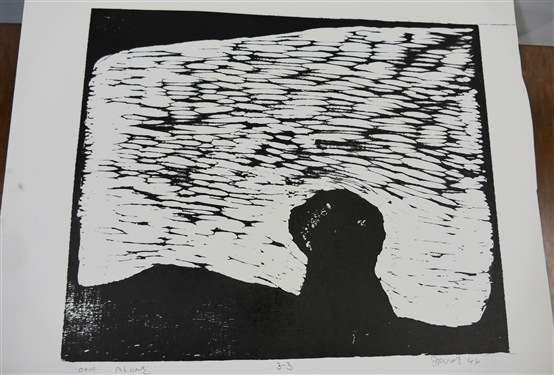 2 - 1960's Wood Block Prints by North Carolina Artist Norbert Irvine (1937 - 2015)  One Alone Number 3-3 Artist Signed and Dated 1966 and Unsigned Dead Up Wood Block - Signed Art Measures 14...