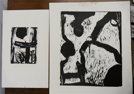 2 - 1960's Wood Block Prints by  North Carolina Artist Norbert Irvine (1937 - 2015) - Duel Number 5-8 Artist Signed and Dated 1965 and Other Unsigned Wood Block - Duel Measures 9 by 14 3/4 