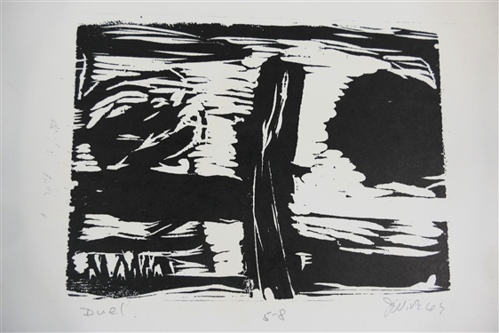 2 - 1960's Wood Block Prints by  North Carolina Artist Norbert Irvine (1937 - 2015) - Duel Number 5-8 Artist Signed and Dated 1965 and Other Unsigned Wood Block - Duel Measures 9 by 14 3/4 
