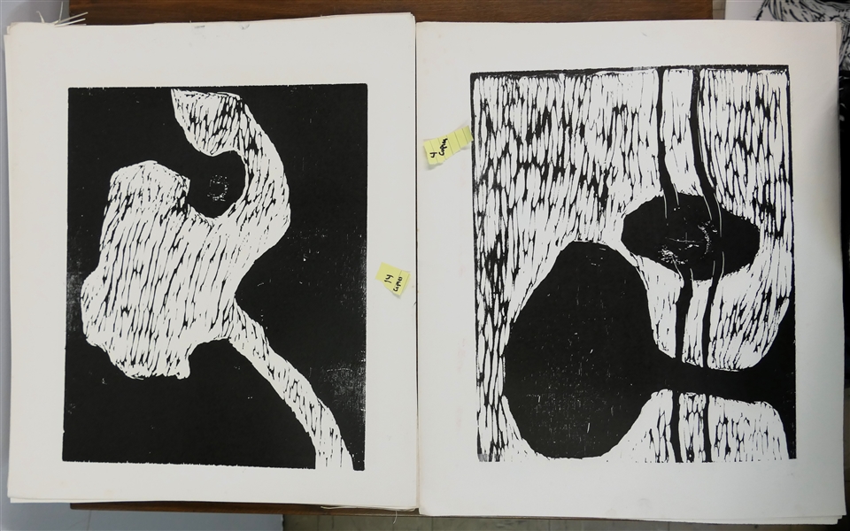 Collection of 18 Wood Block Prints by North Carolina Artist Norbert Irvine (1937 - 2015) - 4 Of One Print and 14 Of The Other - Art is Unsigned - Measures 17 1/2" by 15 1/2" 